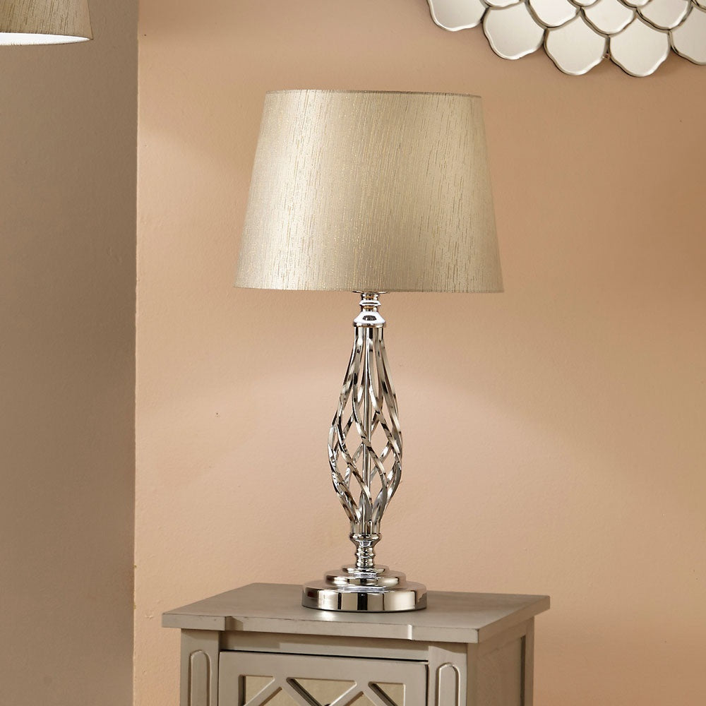 JENNA SILVER METAL TWIST DETAIL TABLE LAMP AND LAMPSHADE-Pacific Lifestyle-South Charlotte Fine Lighting