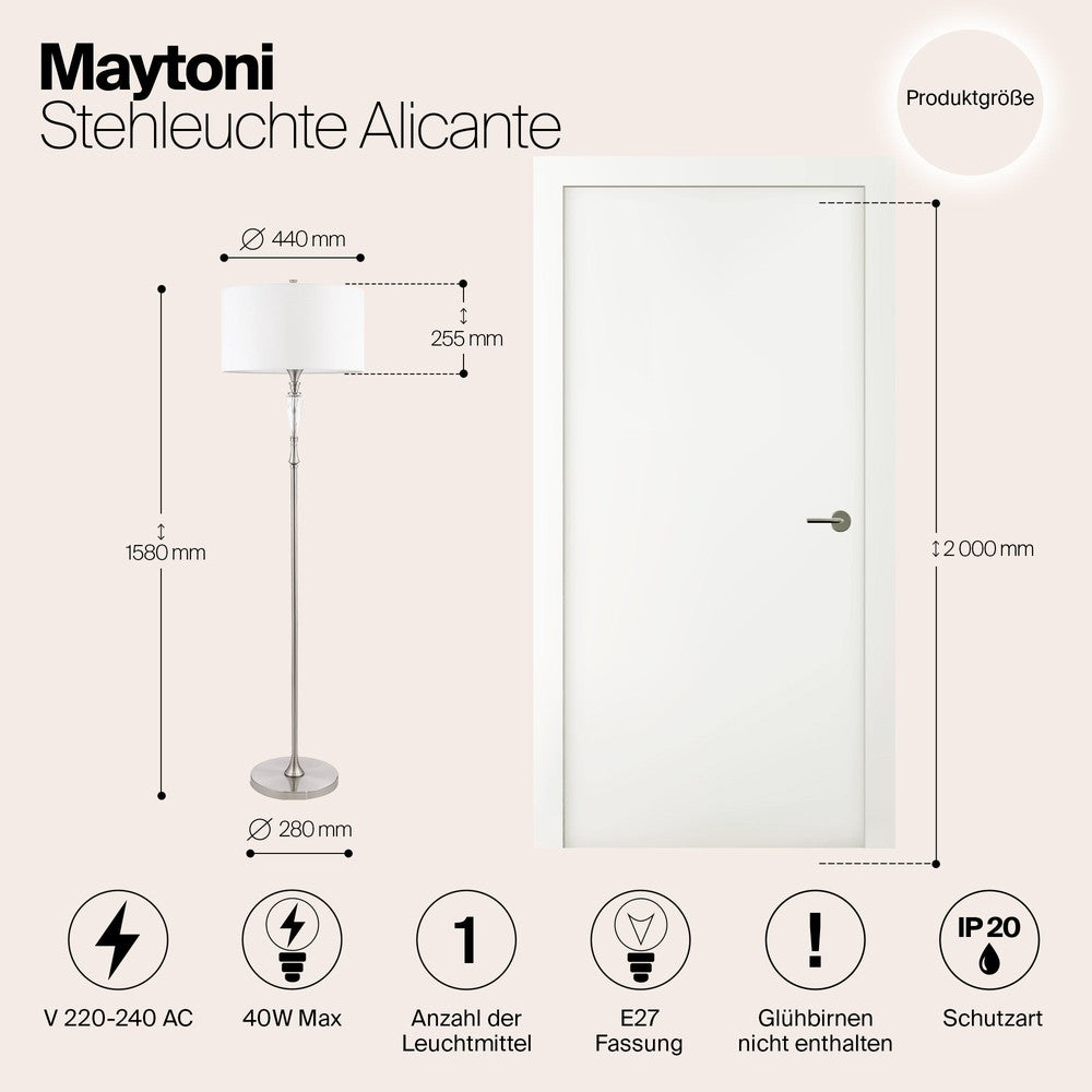 Alicante Floor Lamp With Nickel Styling-Maytoni-South Charlotte Fine Lighting