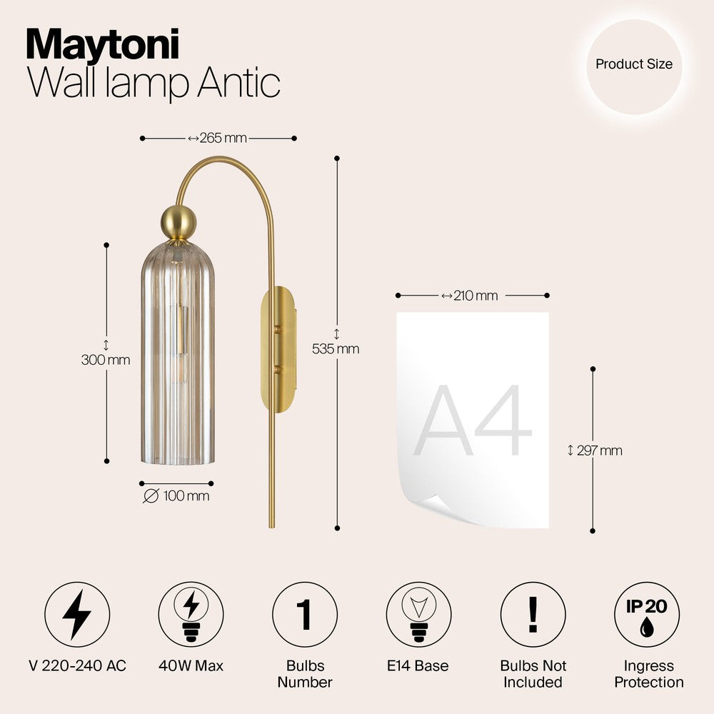 Antic Wall Lamp With Gold Styling - Ribbed Clear-Maytoni-South Charlotte Fine Lighting