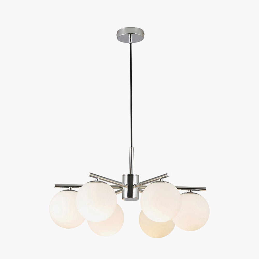 View from below Asterope chrome pendant lights which are sold by South Charlotte Fine Lighting