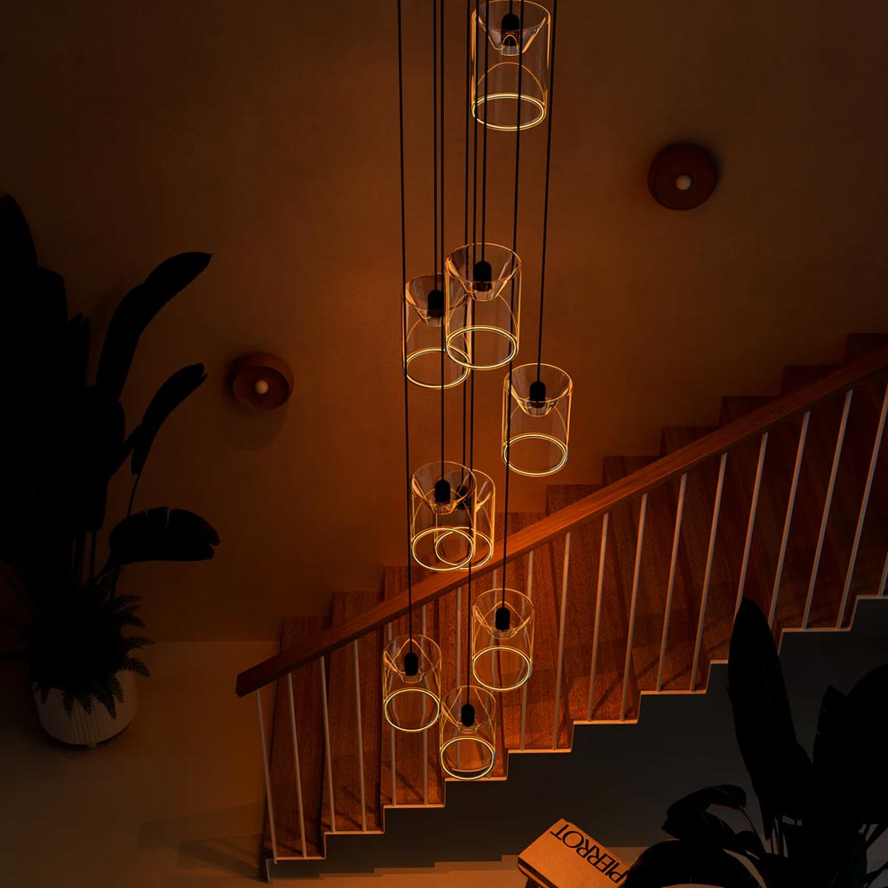 Azure Cylinder 9 Drop Chandelier from above