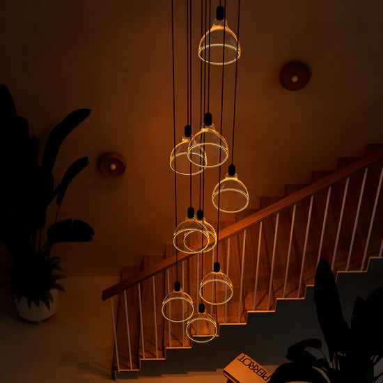 Azure S-Curve 9 Drop Chandelier lit up and shown from above