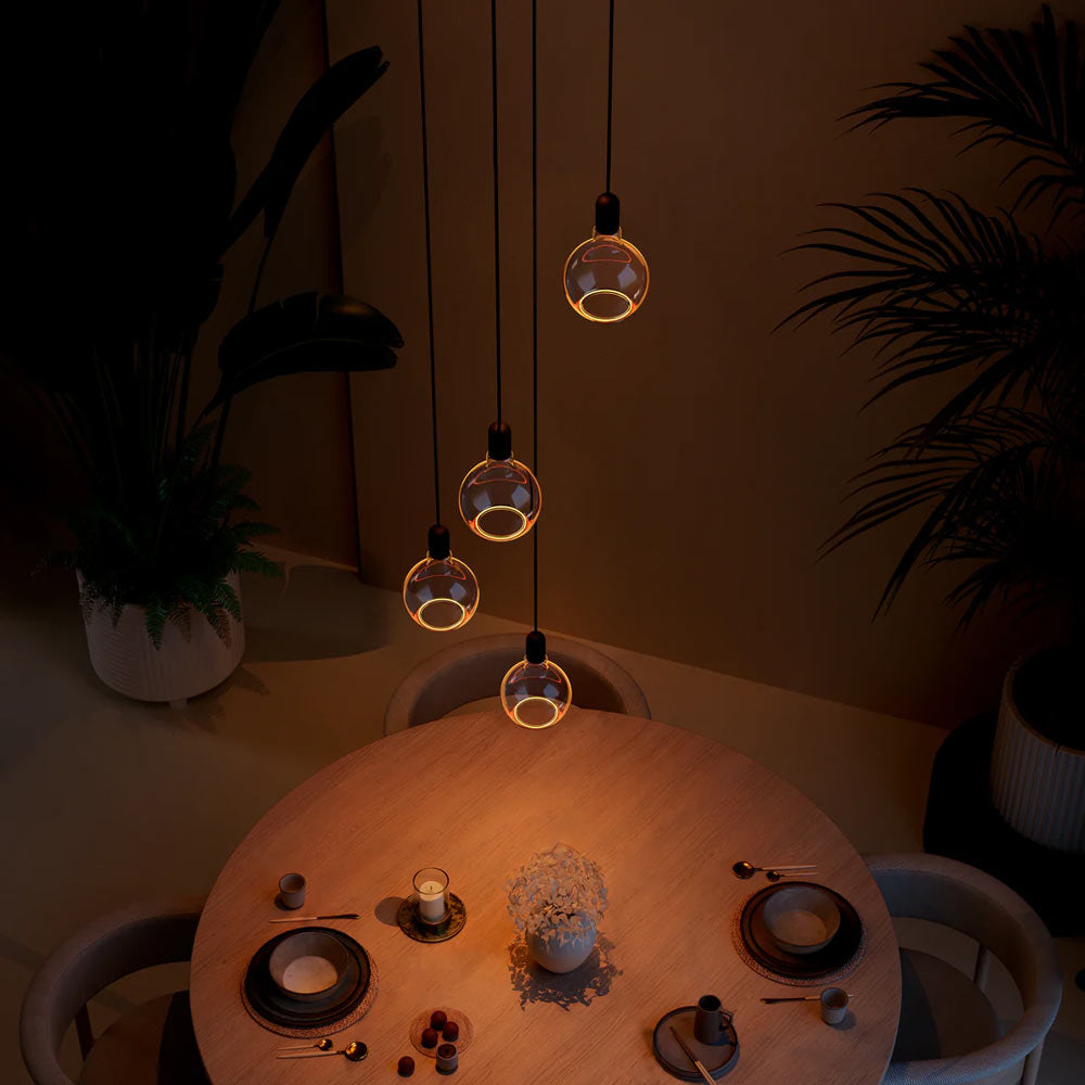 Azure Orb 4 Drop Chandelier lit from above