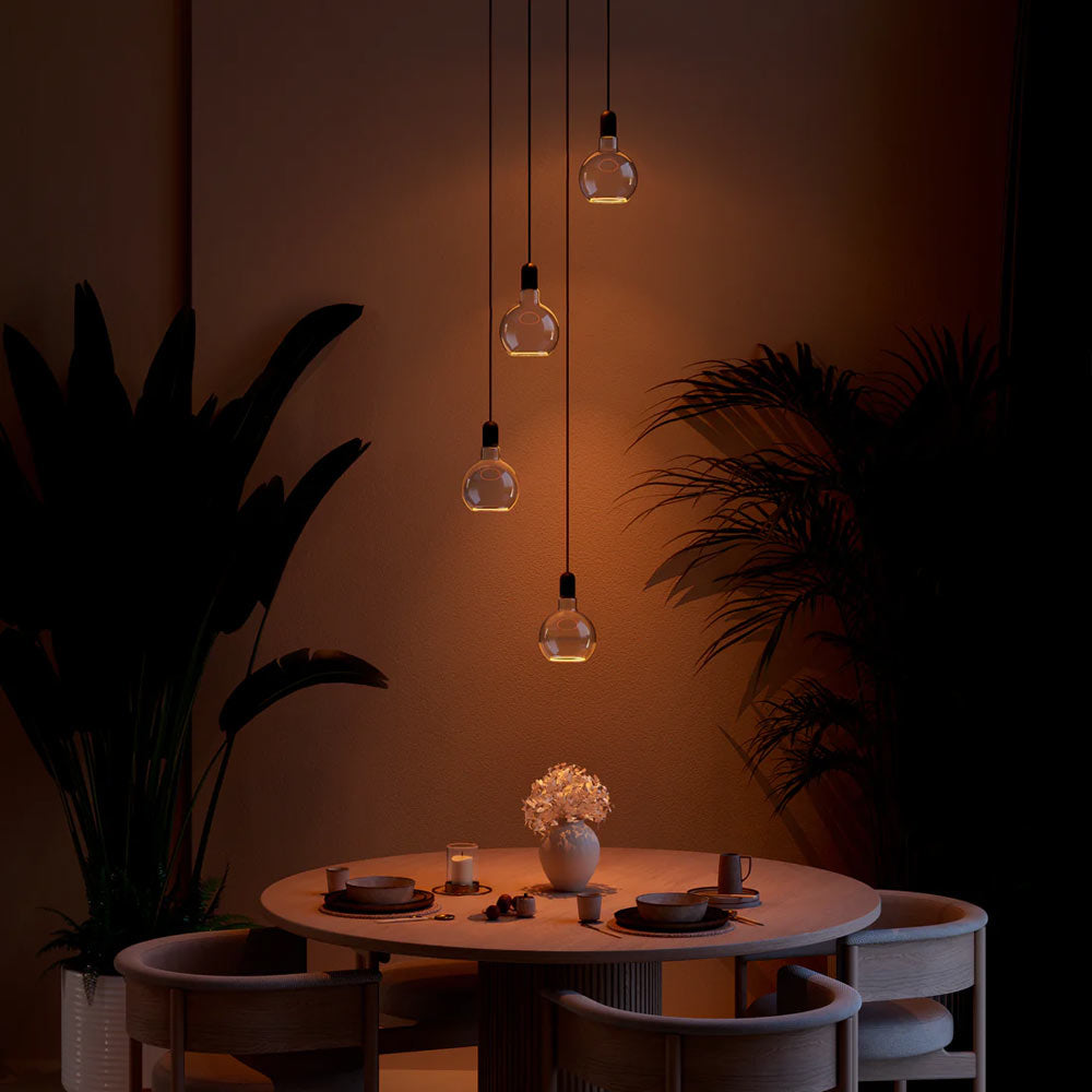 Well Lit Azure Orb 4 Drop Chandelier lit up