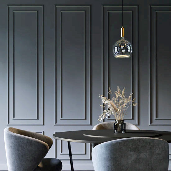 Azure Orb G125 decorative light bulb shown here with a Well Lit pendant light fixture