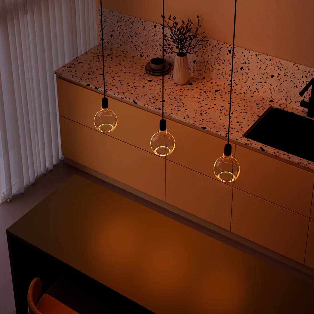 Azure Orb Linear 3 Drop Chandelier