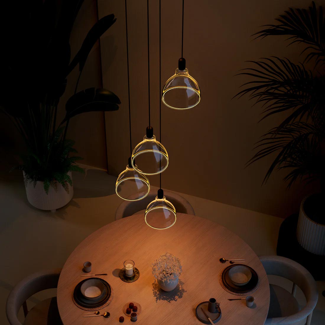 Elevated view of Azure S-Curve 4 Drop Chandelier