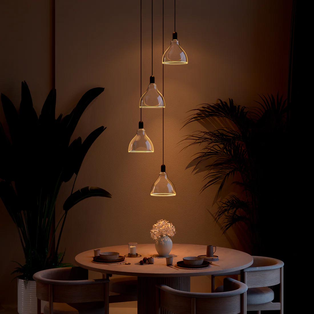 Azure S-Curve 4 Drop Chandelier over dining table