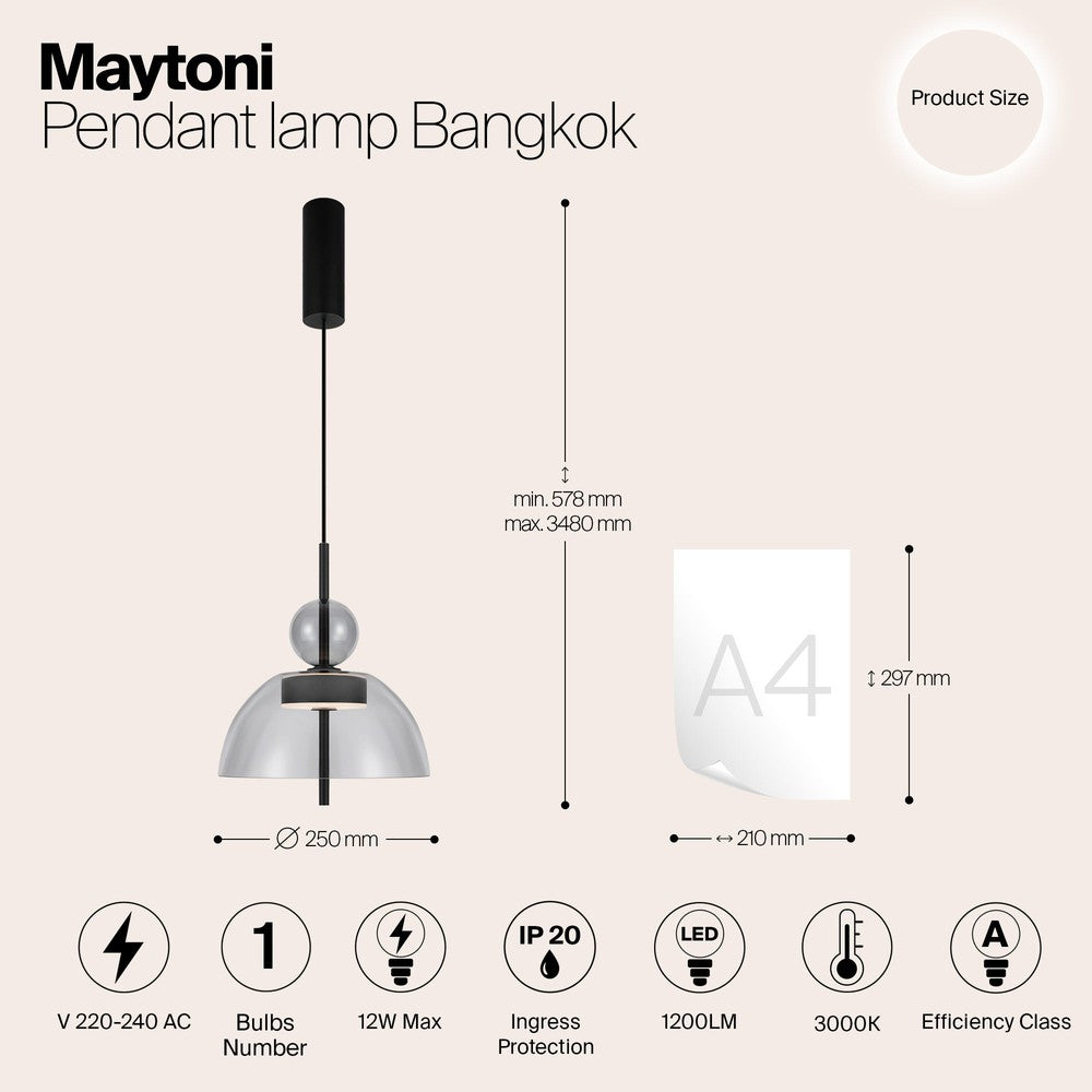Bangkok Dome Pendant Lamp - Grey Lampshade-Maytoni-South Charlotte Fine Lighting