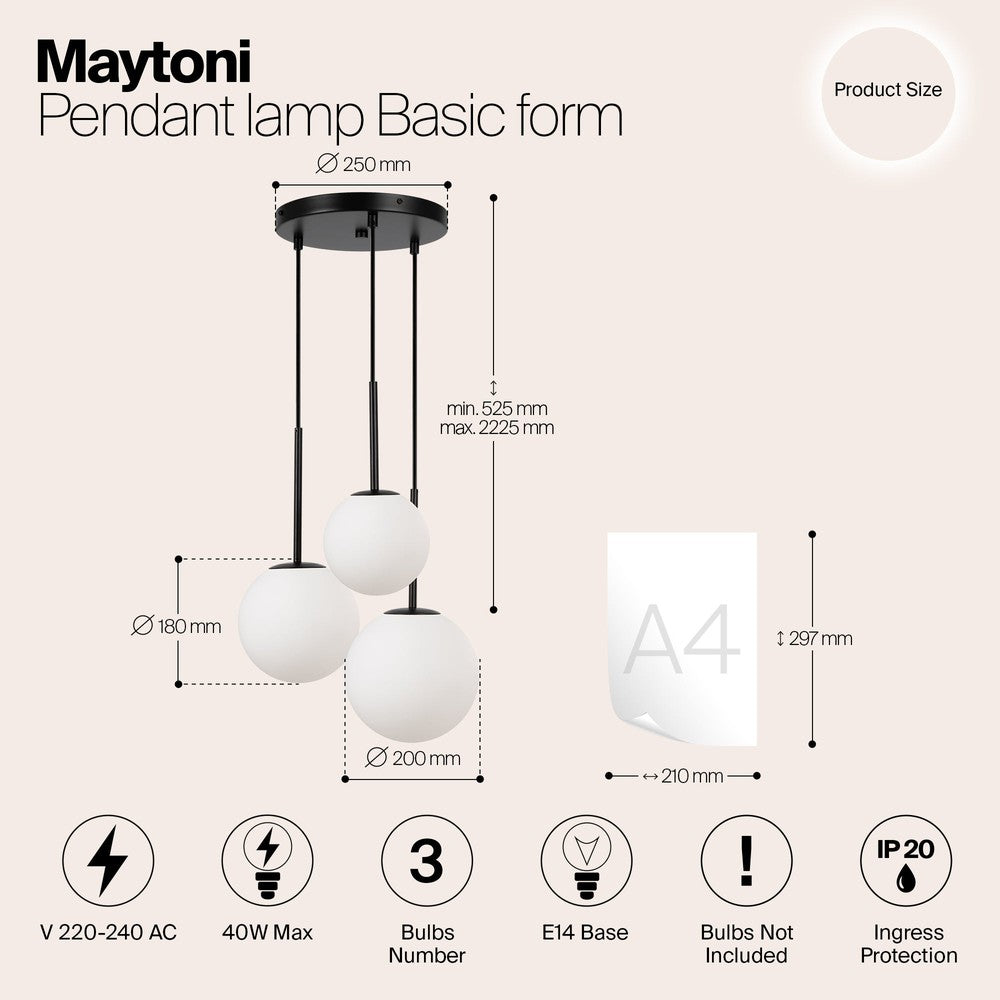 Basic form Pendant Lamp In Black - Three Lights Frosted-Maytoni-South Charlotte Fine Lighting