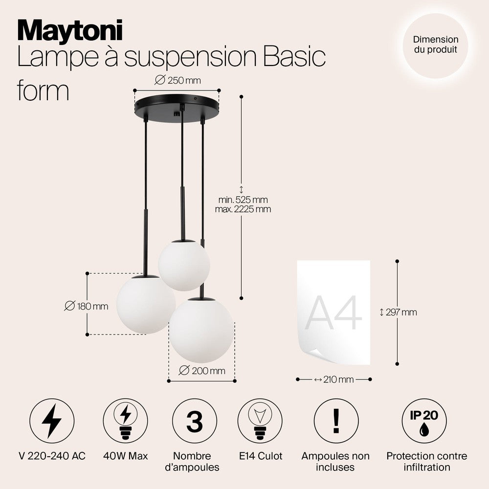 Basic form Pendant Lamp In Black - Three Lights Frosted-Maytoni-South Charlotte Fine Lighting