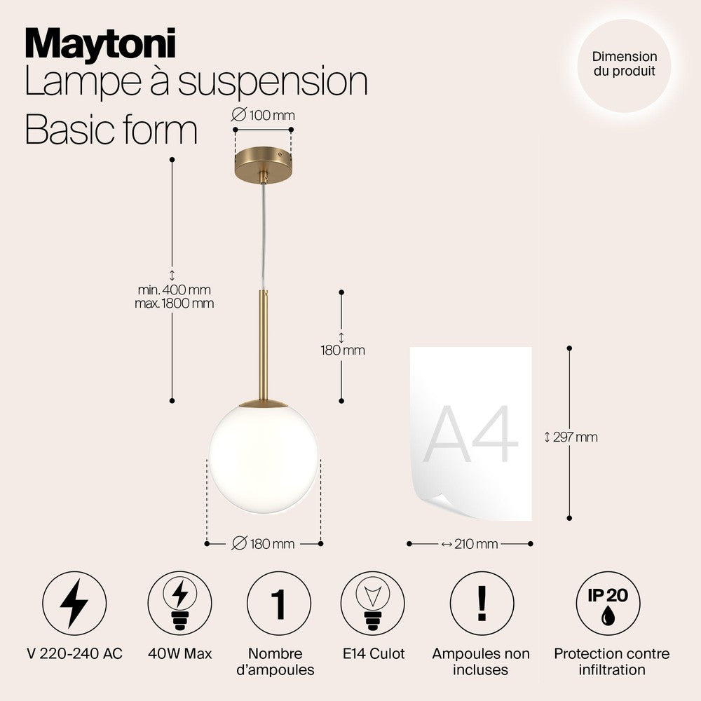 Basic form Pendant Lamp With Gold Styling - Small-Maytoni-South Charlotte Fine Lighting