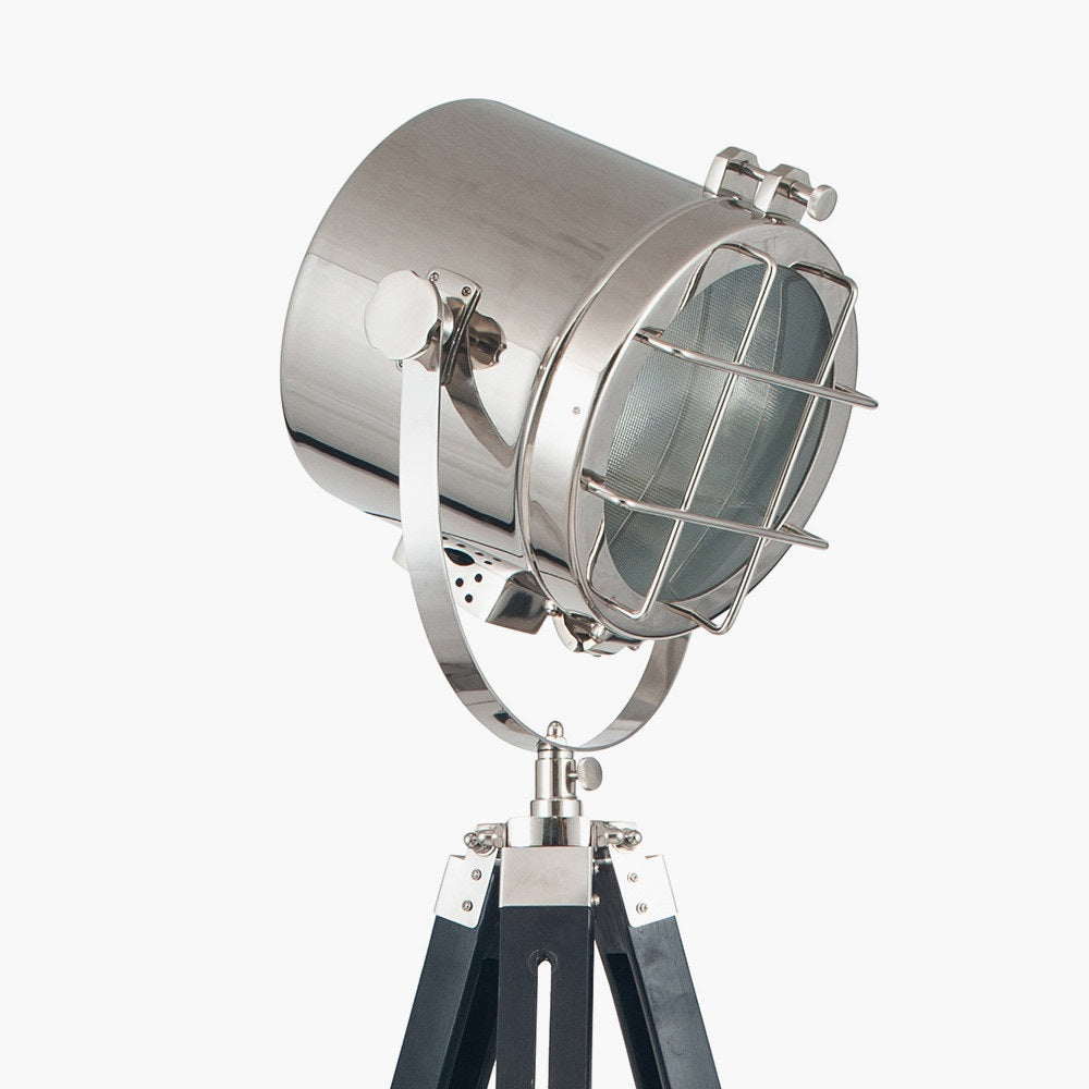 The Beckett Black and Silver Tripod Floor Lamp Marine offers industrial styling.