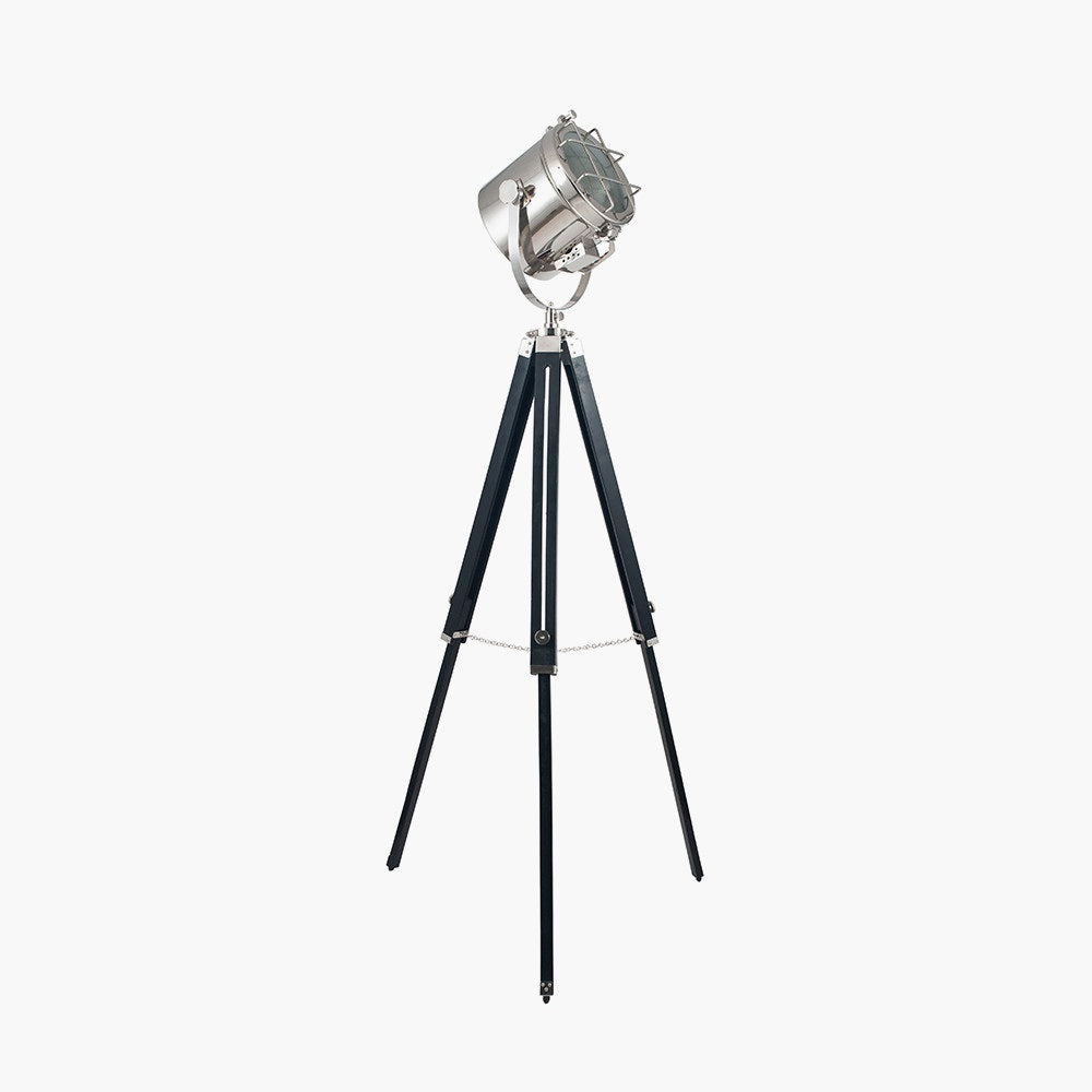 The Beckett Black and Silver Tripod Marine Floor Lamp has an adjustable head so you can direct the light where you want it.