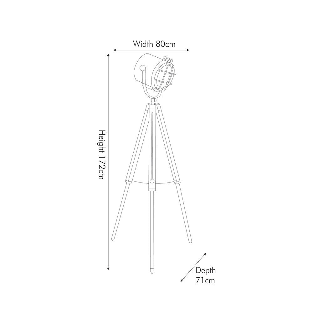 Sizes for the Beckett Black and Silver Nautical Floor Lamp