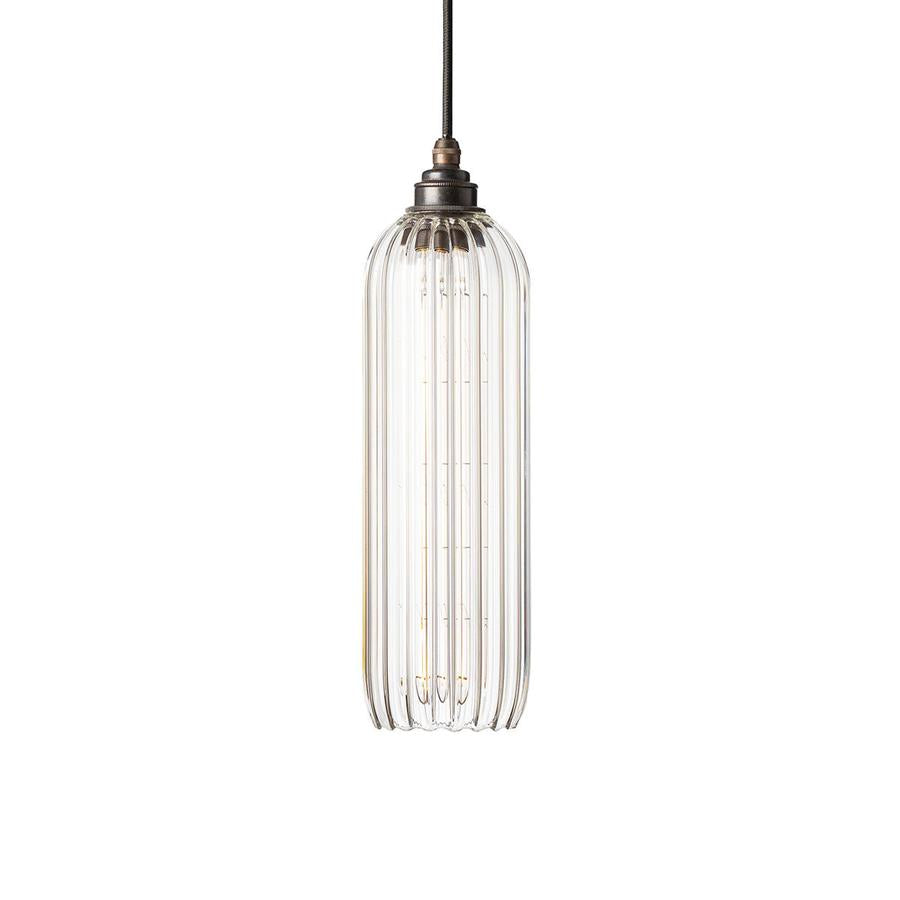 Leverint Bickley Ribbed blown glass pendant light sold at UK retailer South Charlotte Fine Lighting