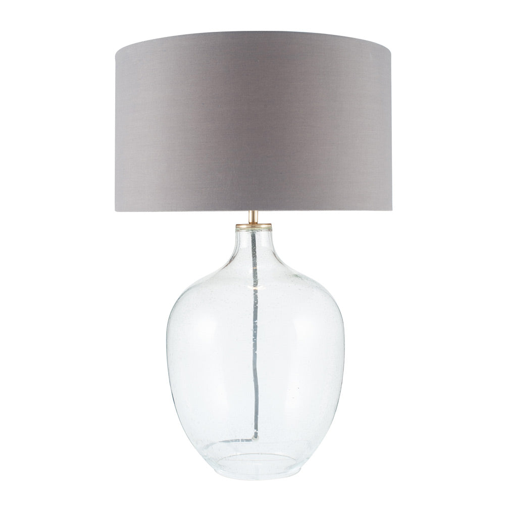Example of how the Islay bubble glass table lamp will look with a light grey lampshade
