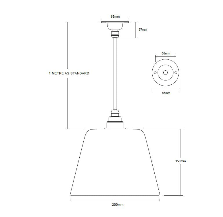 Diagram of Camden Pendant in Medium which is a ribbed glass pendant light sold by South Charlotte Fine Lighting