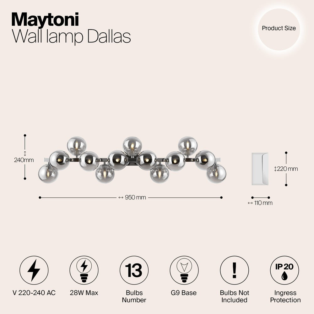Dallas Wall Lamp With Chrome Styling - Smoky Shades-Maytoni-South Charlotte Fine Lighting