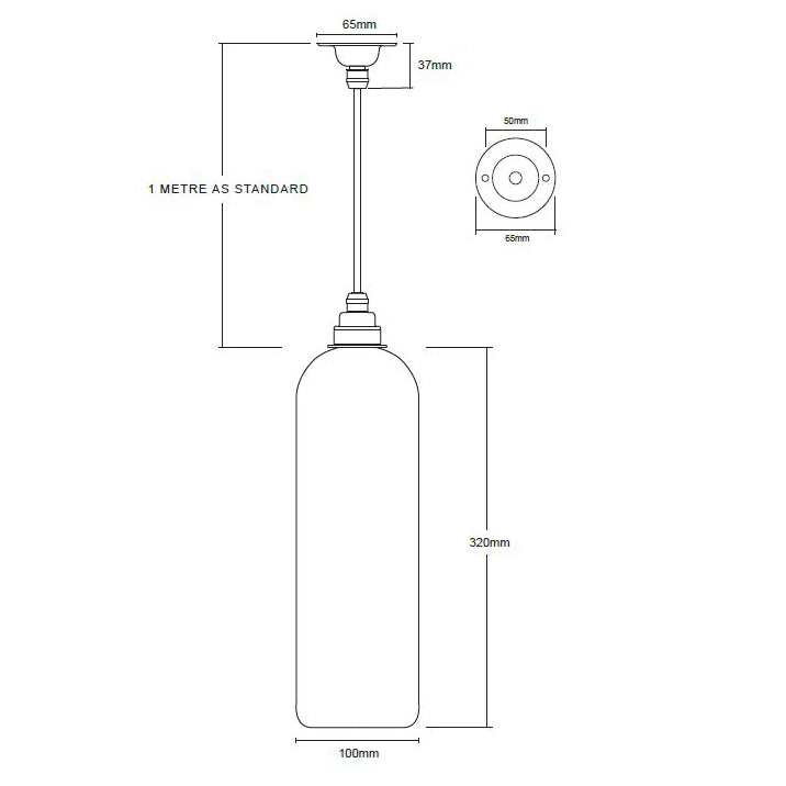 Diagram of Leverint Bickley blown glass pendant light, which is sold by South Charlotte Fine Lighting