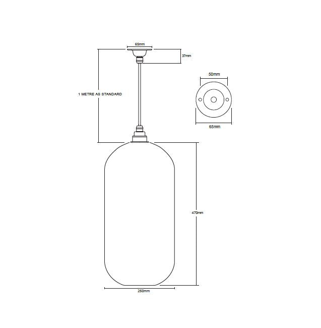 Diagram of key measurements for Charlton XL luxury pendant light