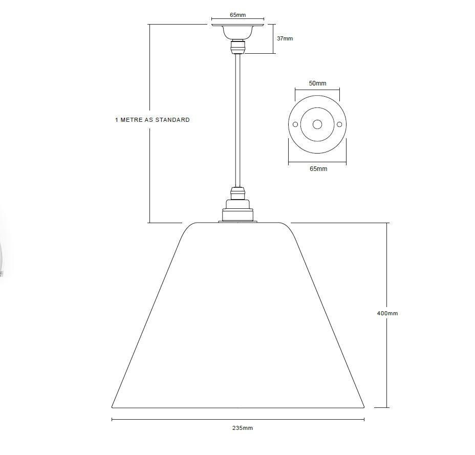 Diagram of glass domed pendant light the Chiswick, made by Leverint and sold by South Charlotte Fine Lighting