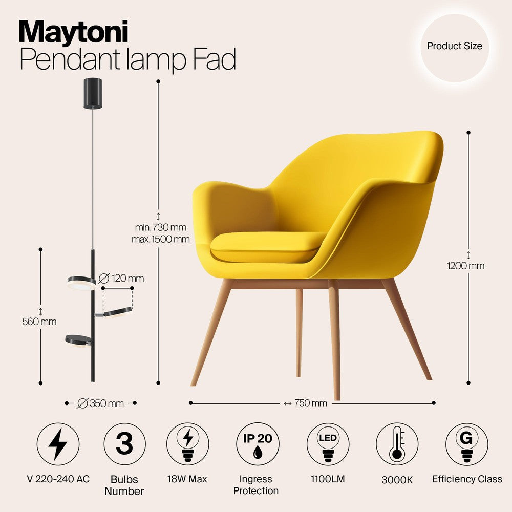 Fad Pendant Lamp In Black - Three Lights-Maytoni-South Charlotte Fine Lighting