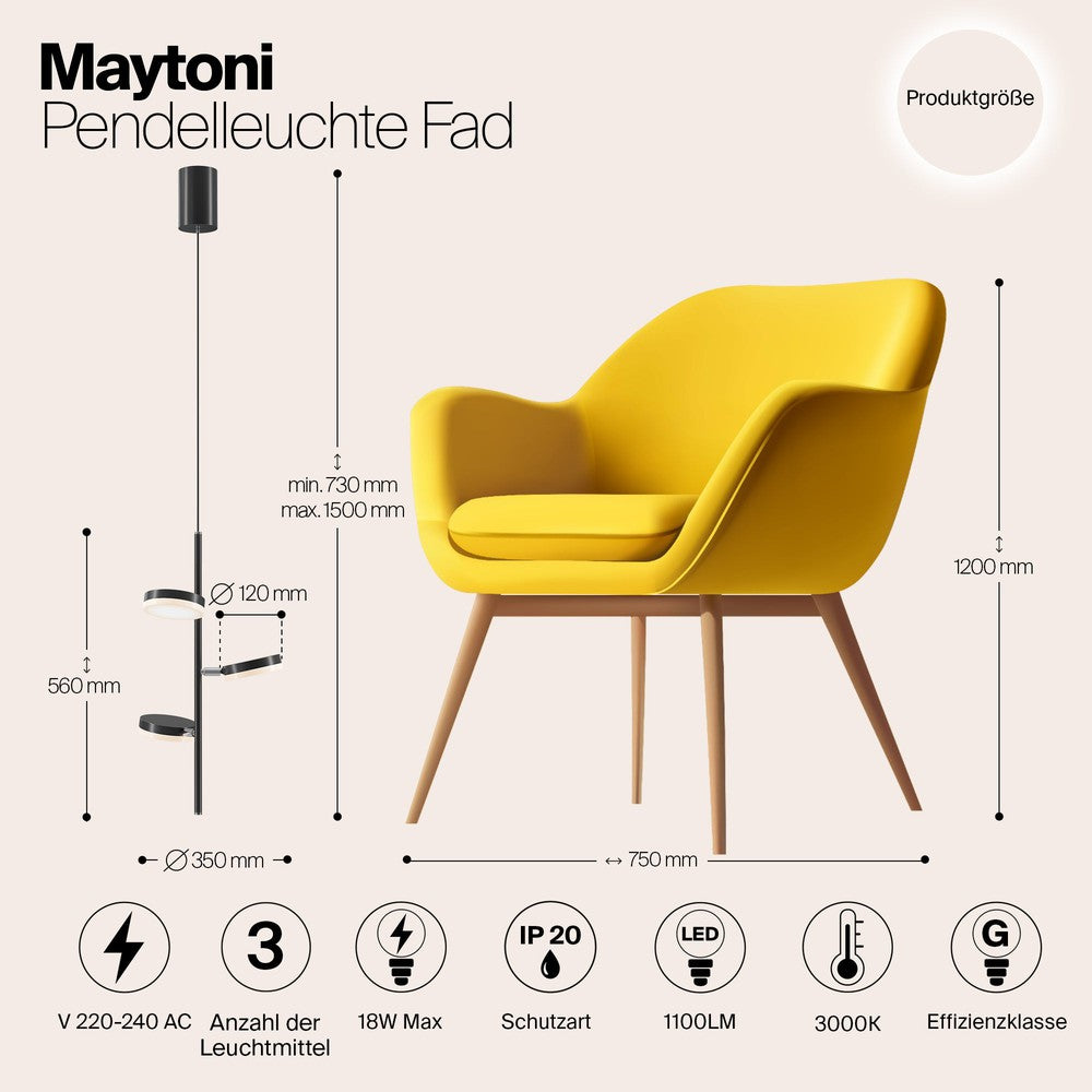 Fad Pendant Lamp In Black - Three Lights-Maytoni-South Charlotte Fine Lighting