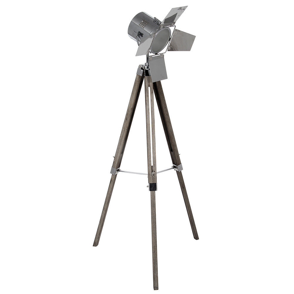 The grey tripod floor lamp features shutters to help you control the light