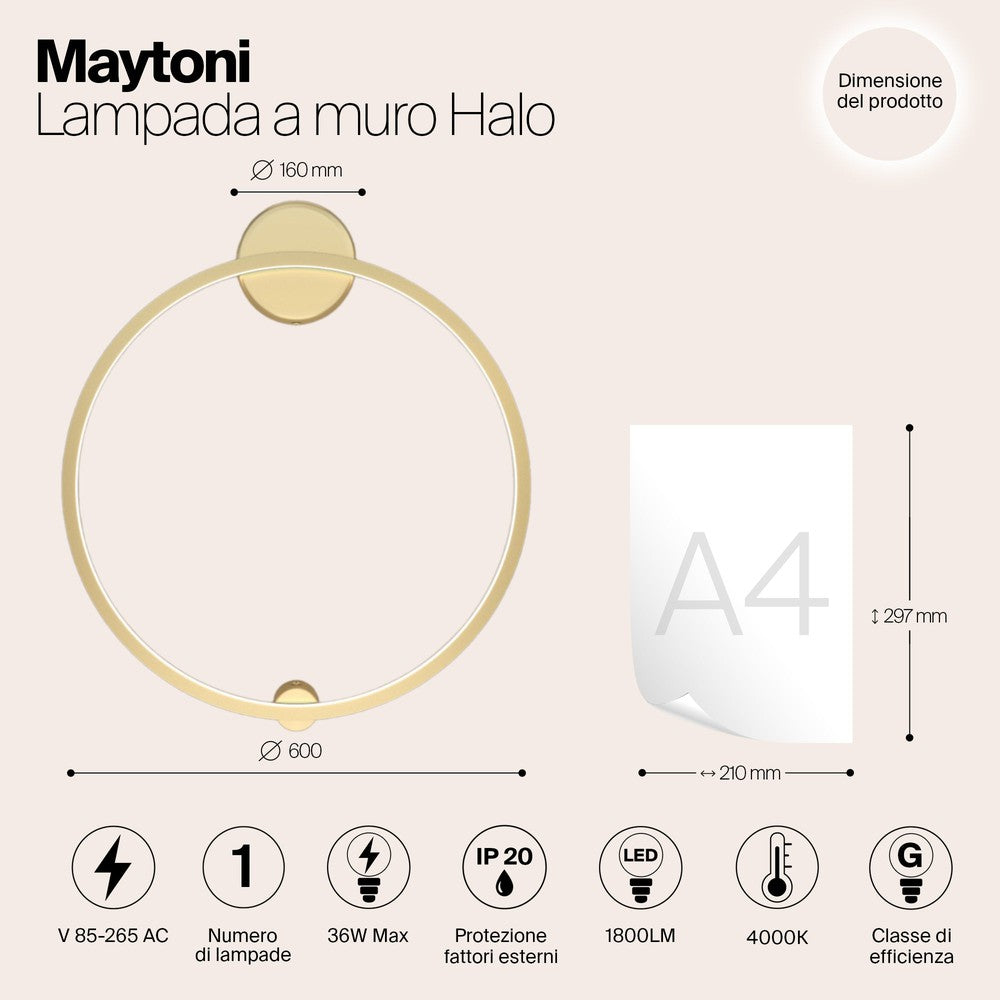 Halo Wall Lamp With Brass Styling - Medium-Maytoni-South Charlotte Fine Lighting