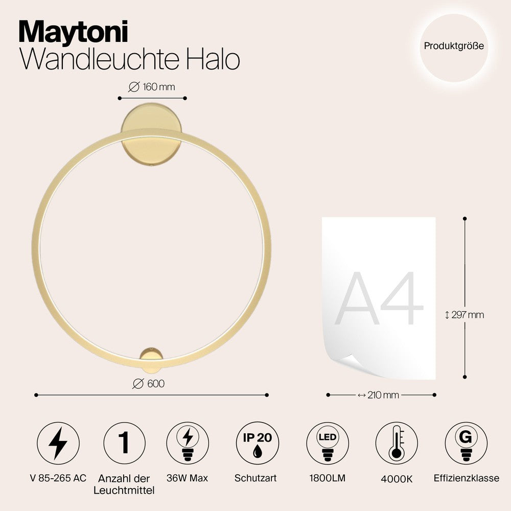 Halo Wall Lamp With Brass Styling - Medium-Maytoni-South Charlotte Fine Lighting