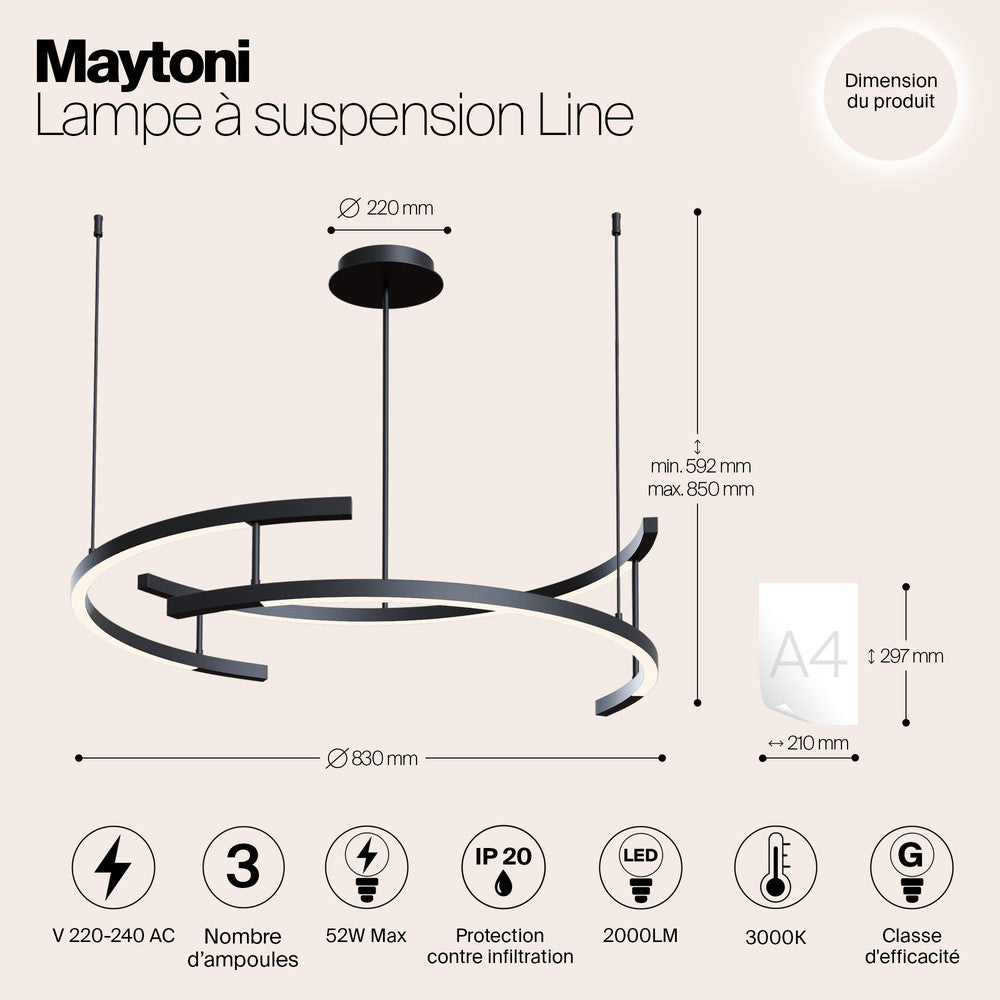 Line Pendant Lamp Curves In Black B-Maytoni-South Charlotte Fine Lighting