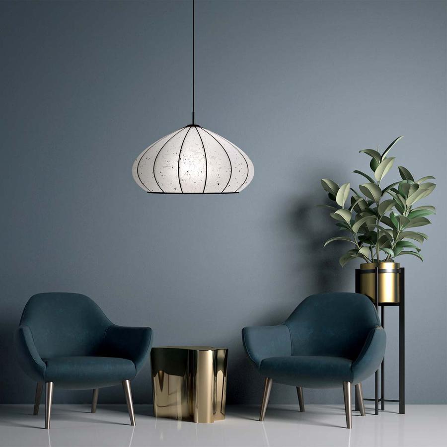 The Mushroom Washi lantern is made by Storm Furniture and is pictured here in a living room setting