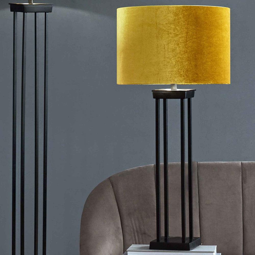Velvet lamp shade in mustard yellow is a luxury addition to any room