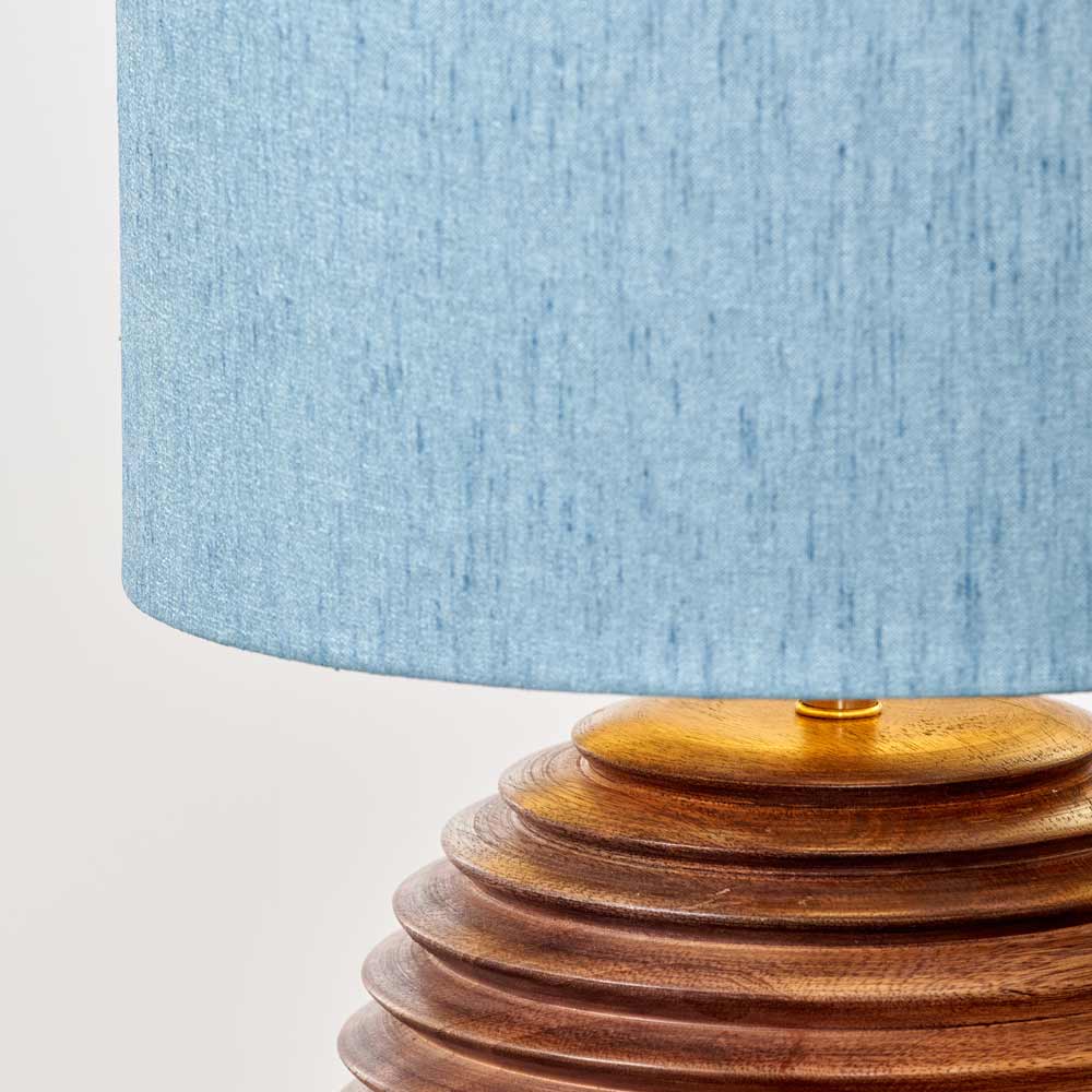 Pembury wooden table lamp with blue lampshade