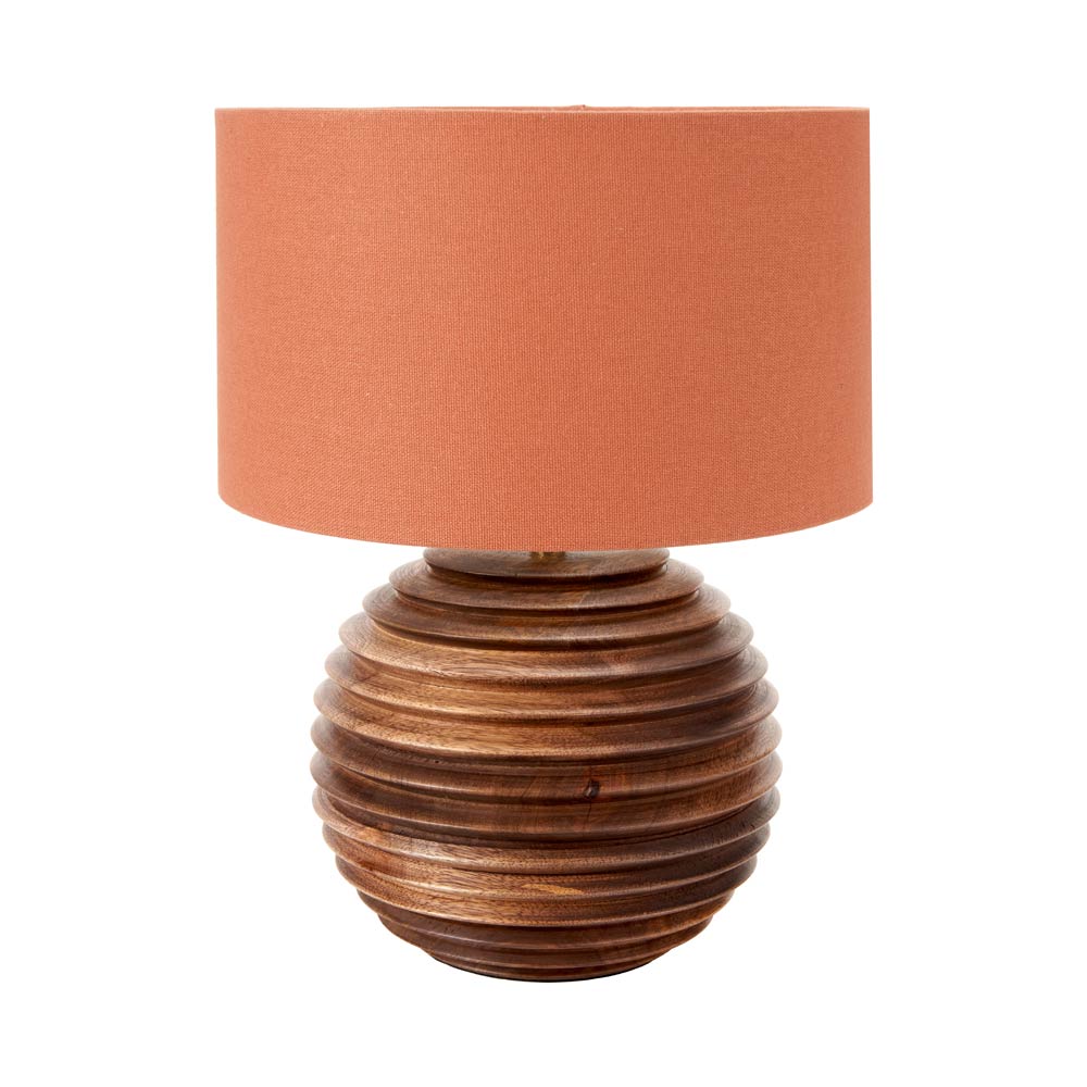 Pembury wooden table lamp with apricot coloured lampshade