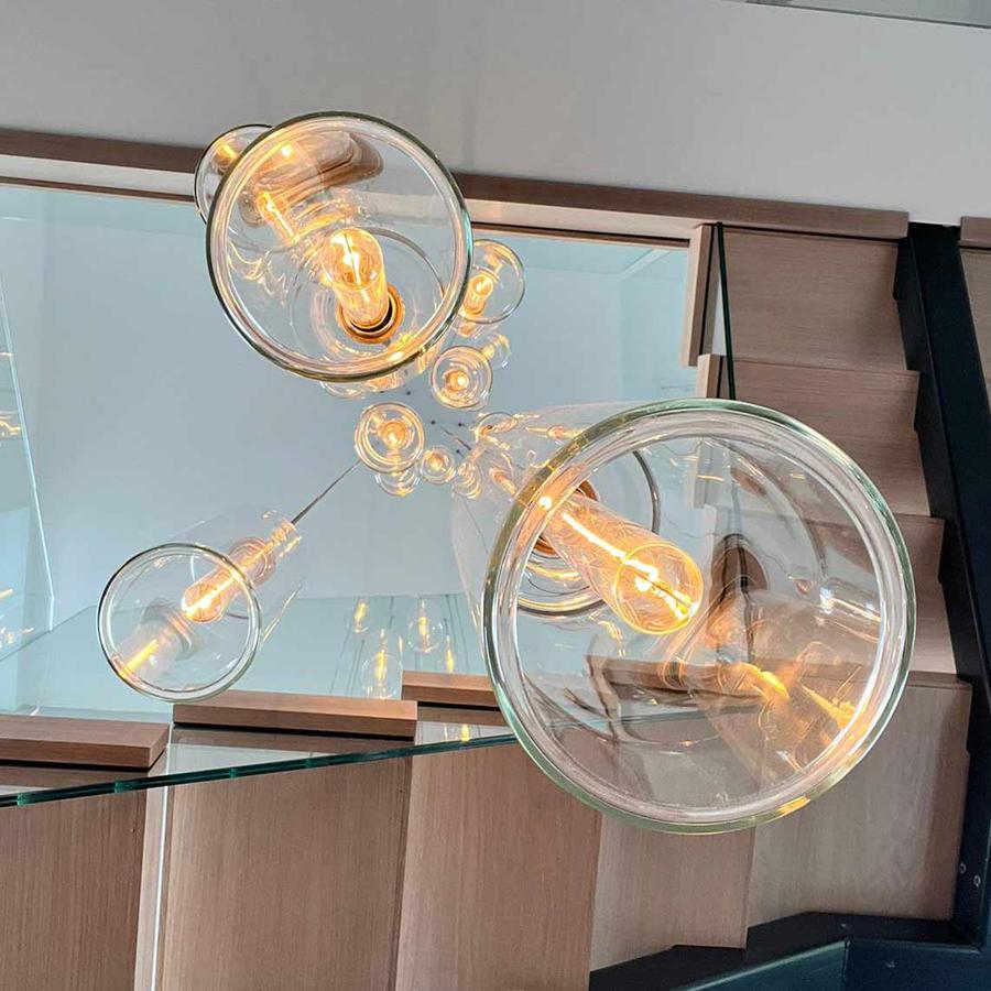 Beautiful Leverint glass pendant light cluster sold by South Charlotte Fine Lighting
