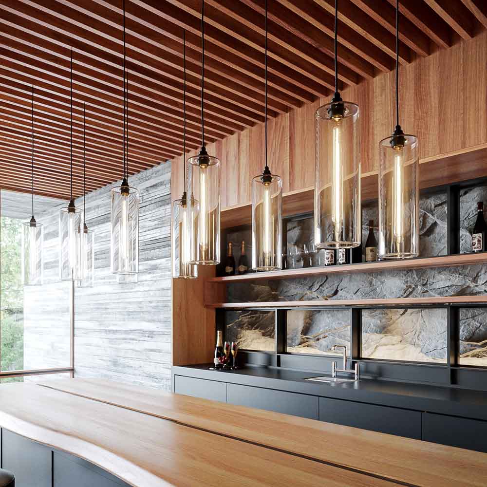 Piccadilly style glass pendant lights for kitchen island