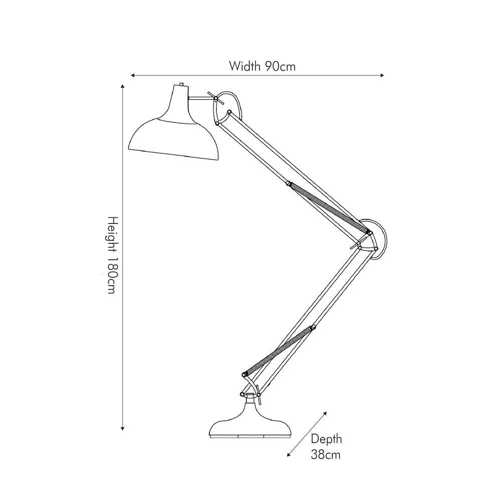 Sizes for matt black reading lamp standing
