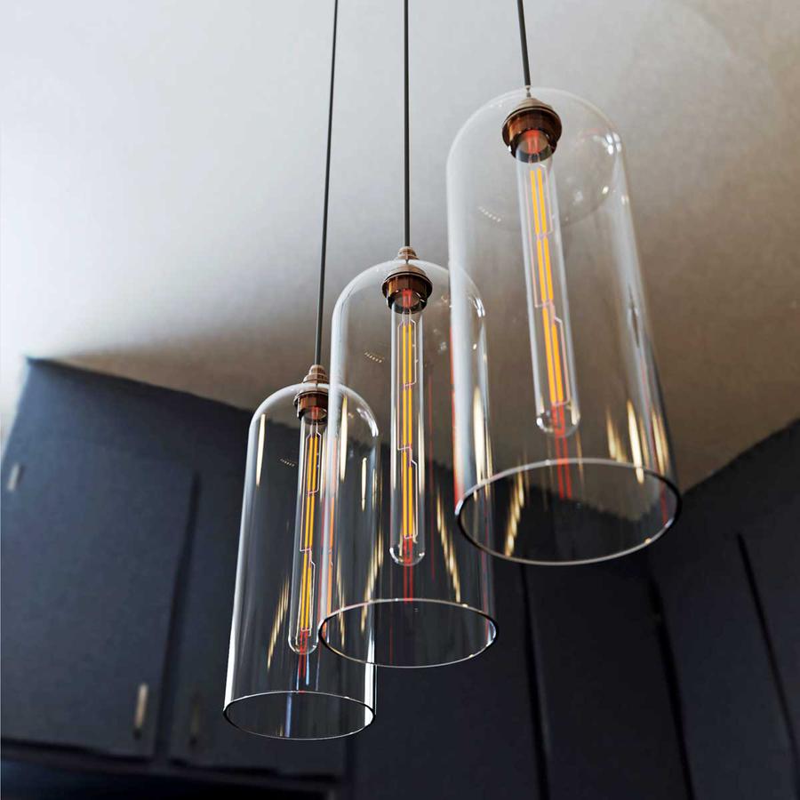 Richmond hand-blown pendant lighting above a kitchen table