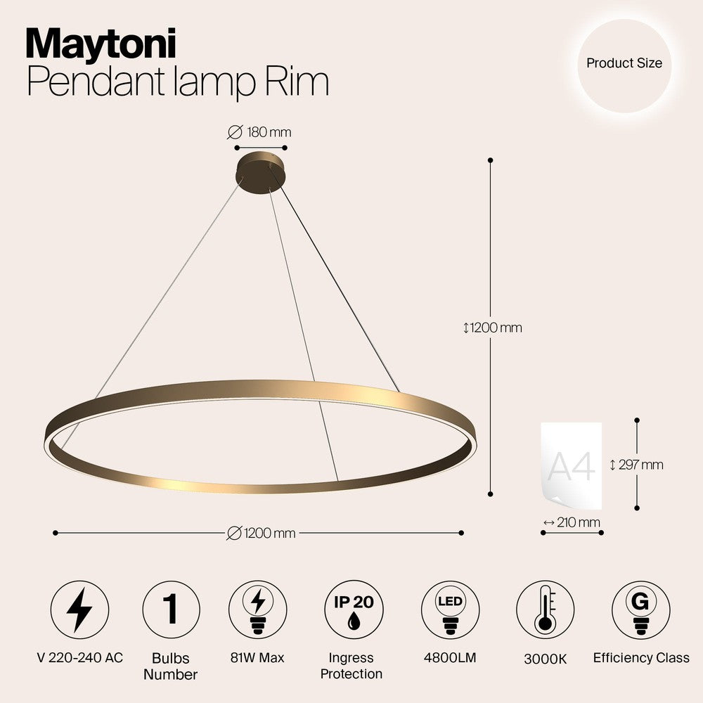 Rim Pendant Lamp A With Brass Styling-Maytoni-South Charlotte Fine Lighting
