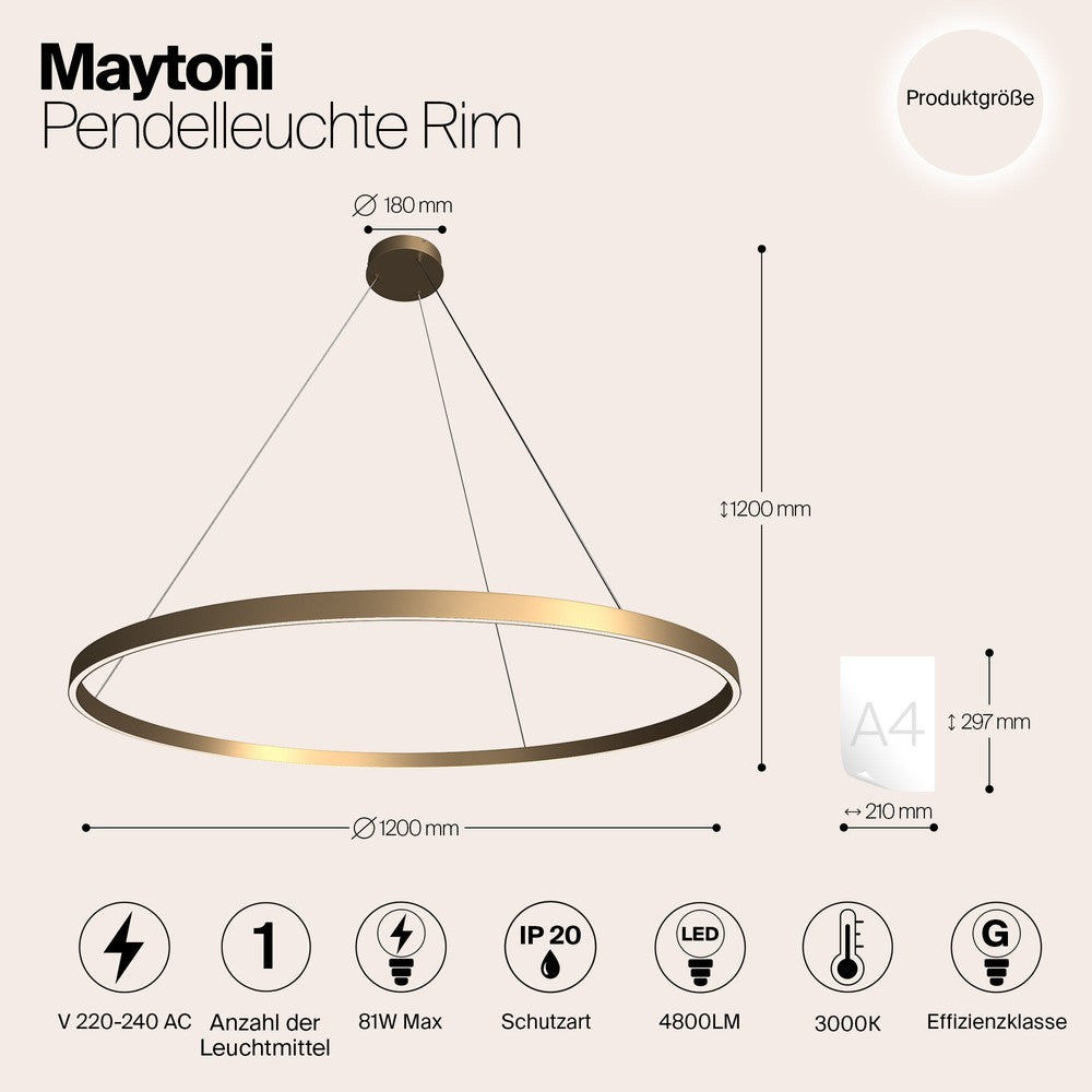 Rim Pendant Lamp A With Brass Styling-Maytoni-South Charlotte Fine Lighting