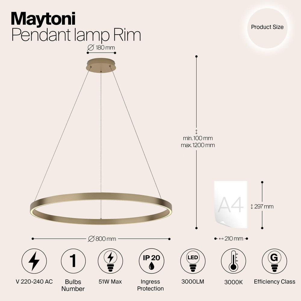 Rim Pendant Lamp D With Brass Styling-Maytoni-South Charlotte Fine Lighting