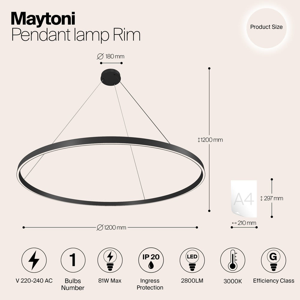 Rim Pendant Lamp In Black - Large-Maytoni-South Charlotte Fine Lighting
