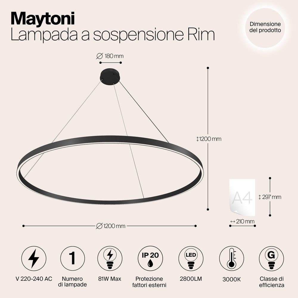 Rim Pendant Lamp In Black - Large-Maytoni-South Charlotte Fine Lighting