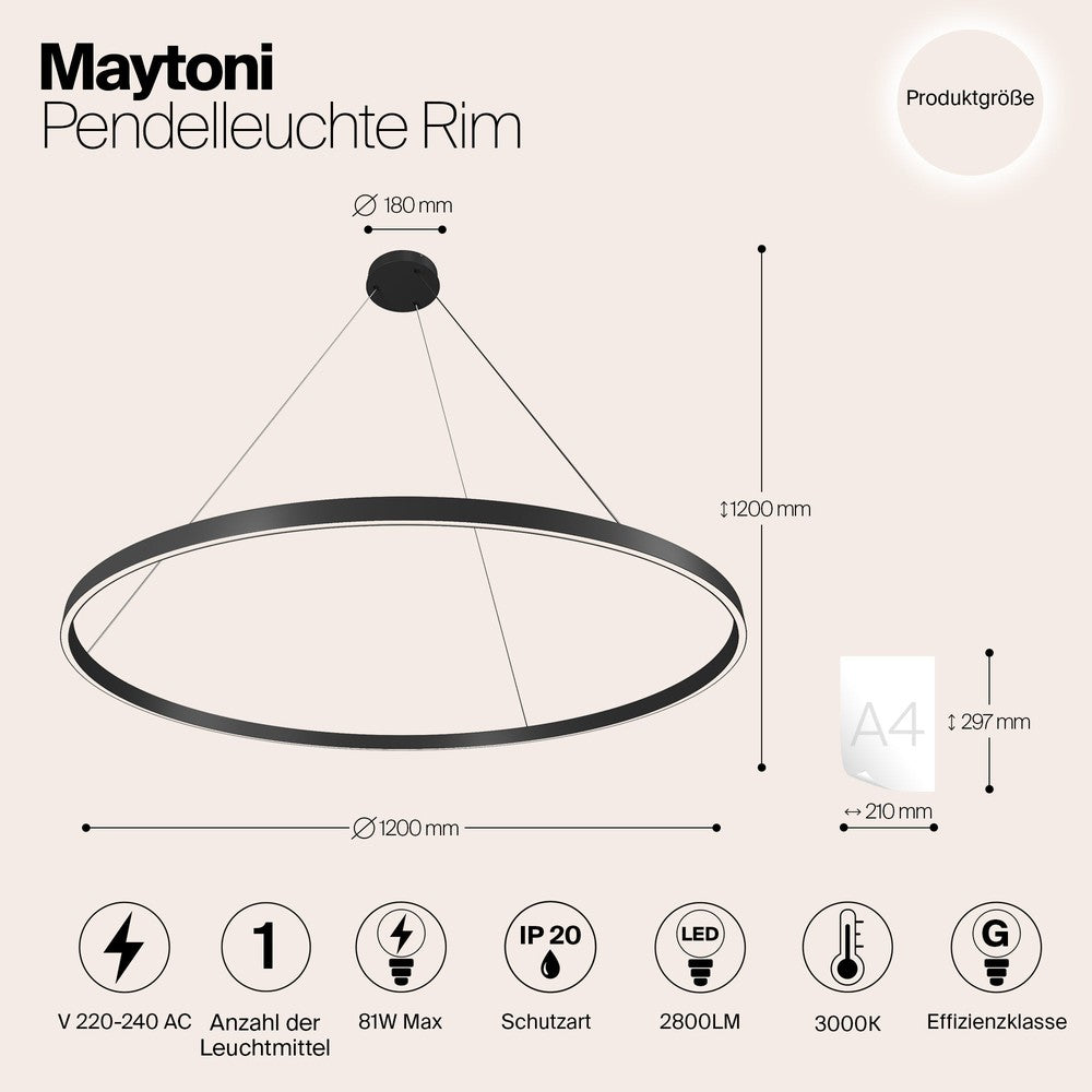 Rim Pendant Lamp In Black - Large-Maytoni-South Charlotte Fine Lighting