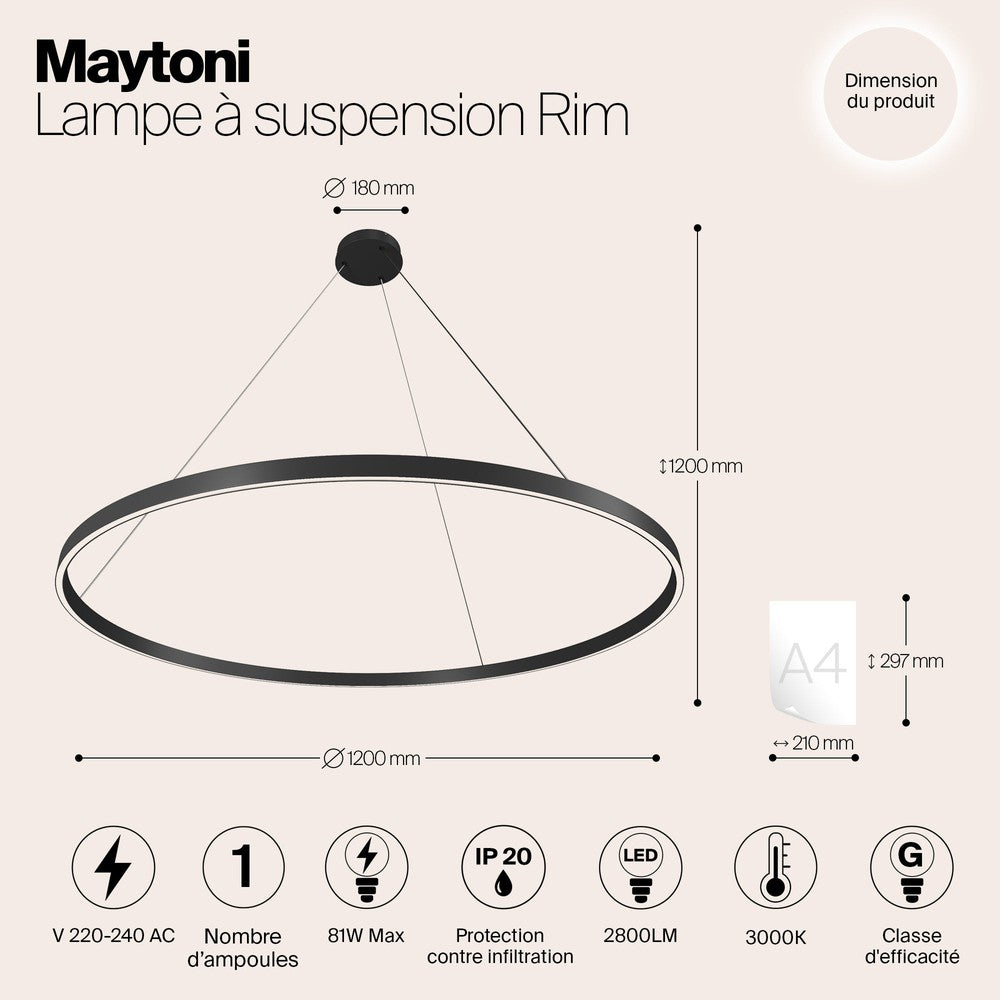 Rim Pendant Lamp In Black - Large-Maytoni-South Charlotte Fine Lighting