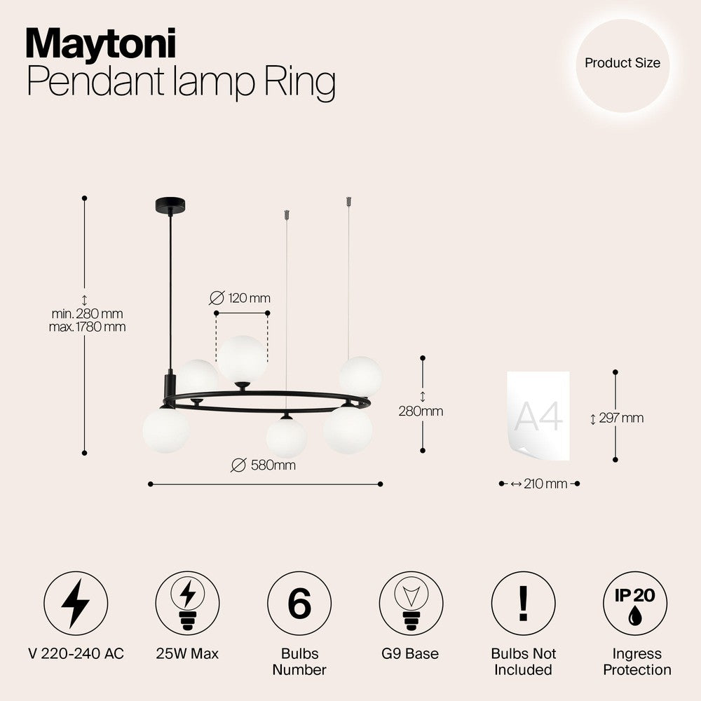 Ring Pendant Lamp Chandelier In Black - Large-Maytoni-South Charlotte Fine Lighting