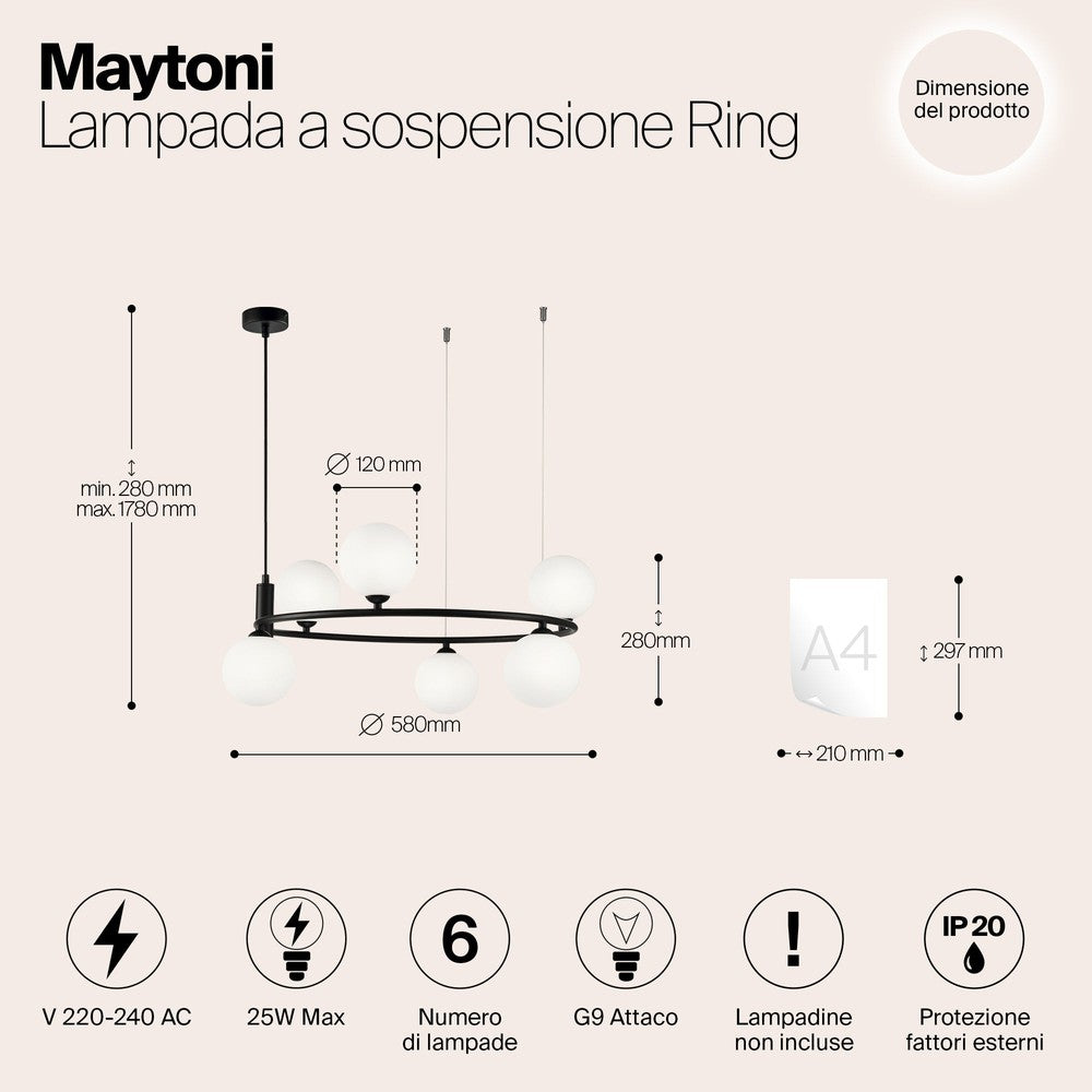 Ring Pendant Lamp Chandelier In Black - Large-Maytoni-South Charlotte Fine Lighting