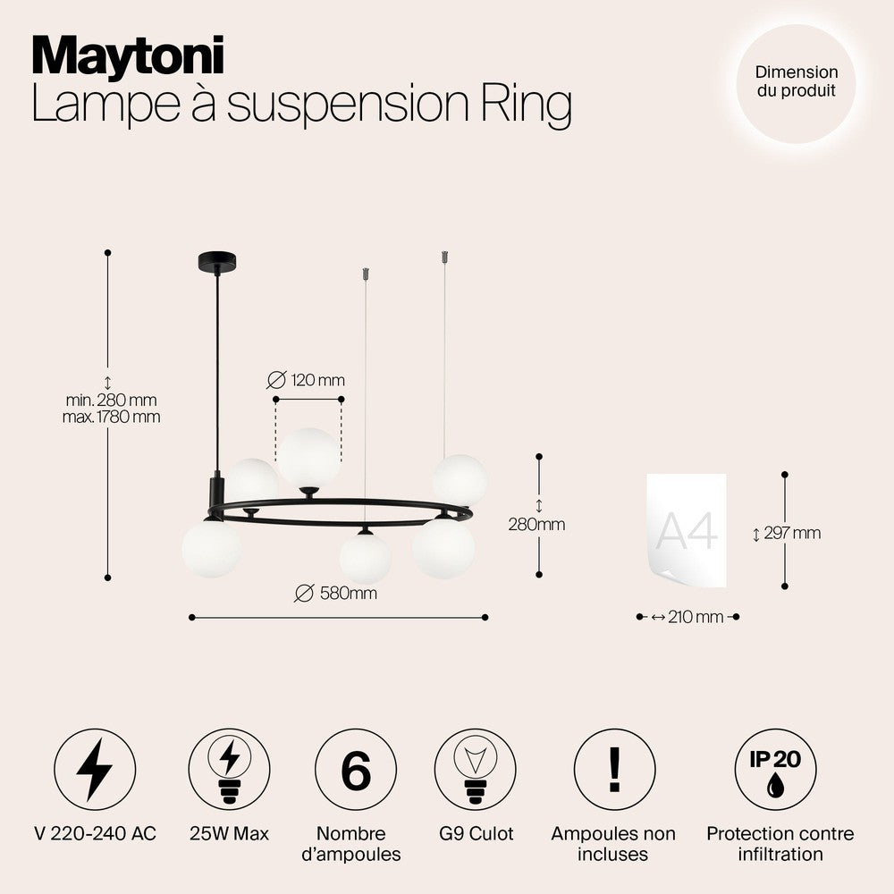 Ring Pendant Lamp Chandelier In Black - Large-Maytoni-South Charlotte Fine Lighting